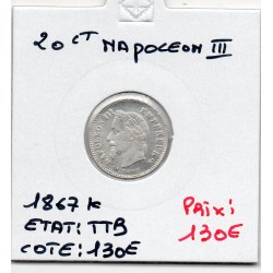 20 centimes Napoléon III tête laurée 1867 K Bordeaux TTB, France pièce de monnaie