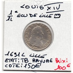 1/12 Ecu 8L Portrait de Lille 1691 L Lille TB- Louis XIV pièce de monnaie royale