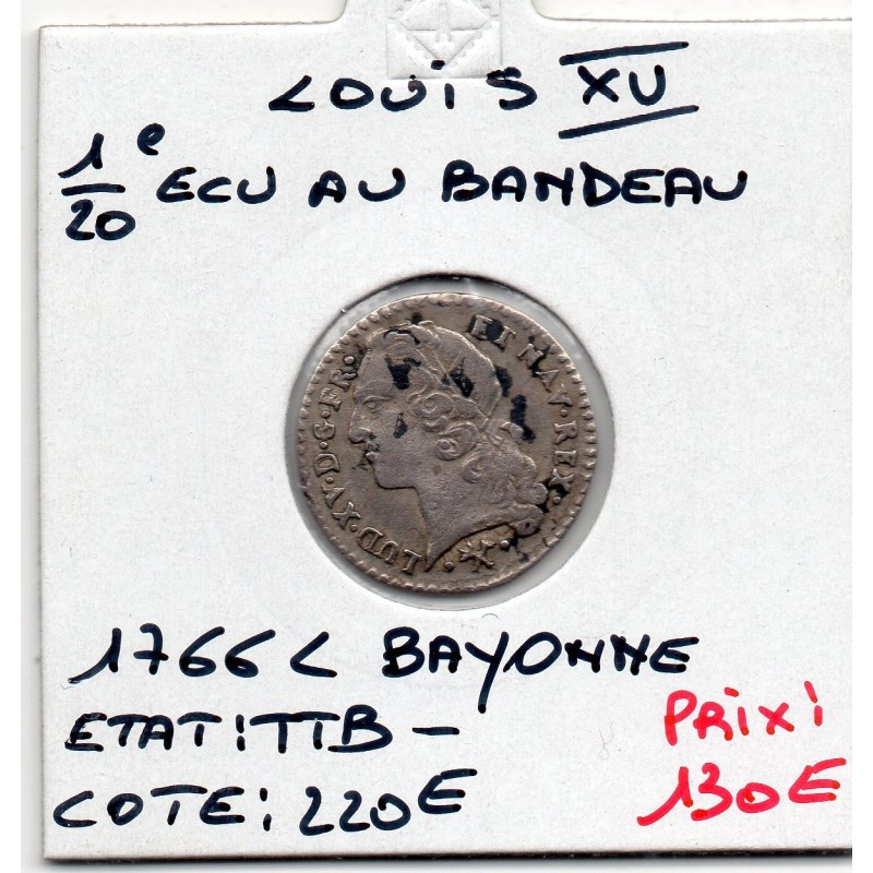 1/20 Ecu au Bandeau 1766 L Bayonne Louis XV pièce de monnaie royale