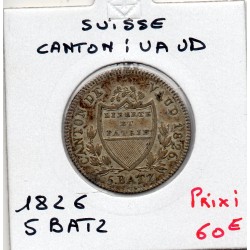 Suisse Canton Vaud 5 batzen ou Batz 1826 Sup, KM 21 pièce de monnaie
