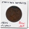 Etablissement des Détroits 1 cent 1874 TTB, KM 9 pièce de monnaie