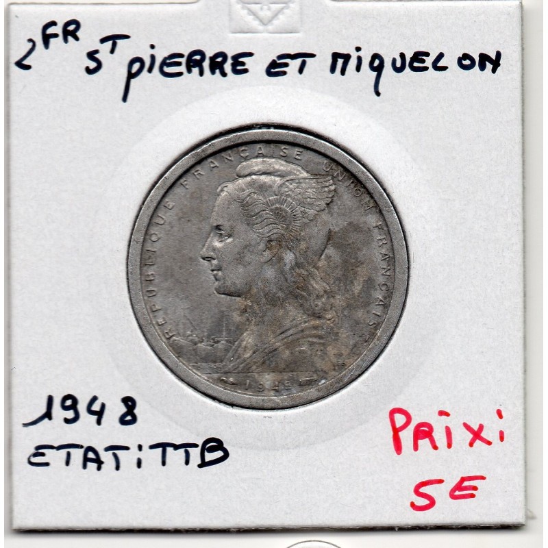 Saint-Pierre et Miquelon, 2 francs 1948 TTB, Lec 8 pièce de monnaie