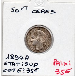 50 centimes Cérès 1894 A Paris Sup, France pièce de monnaie