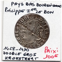 Pays Bas Bourguignons philippe le Bon, Double gros Kromsteert 1428-1430 TB+ Gand pièce de monnaie