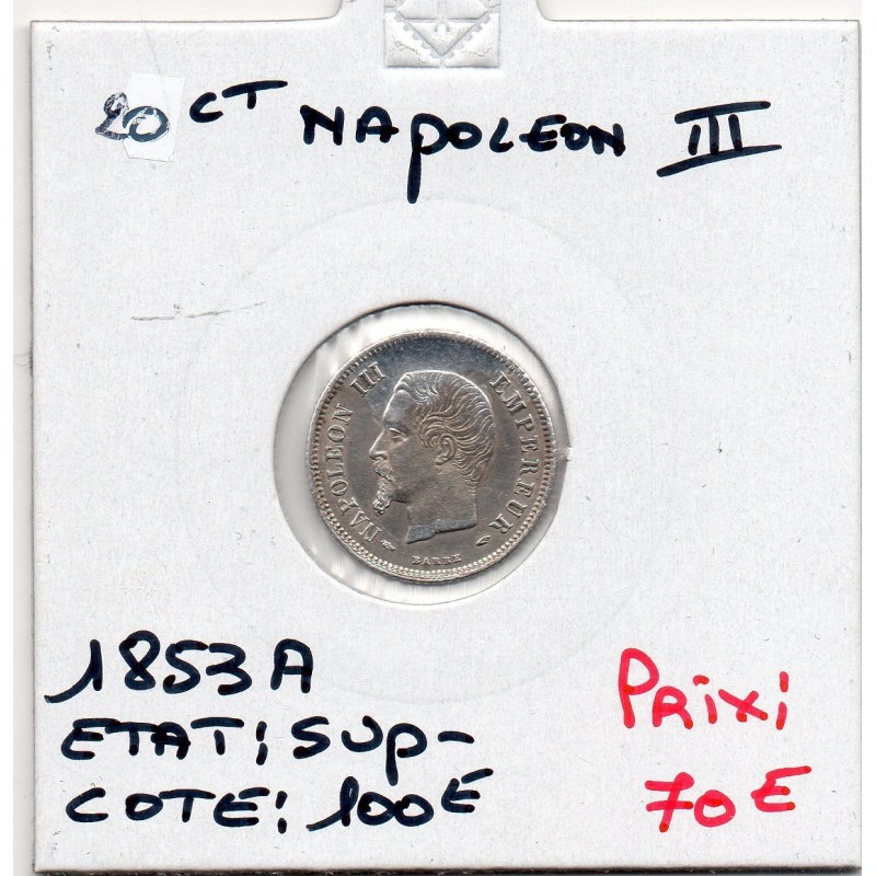 20 centimes Napoléon III tête nue 1853 A Paris Sup-, France pièce de monnaie