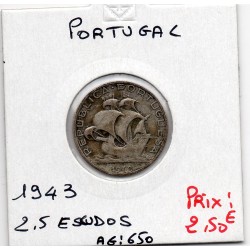 Portugal 2.5 escudos 1943 TB, KM 580 pièce de monnaie