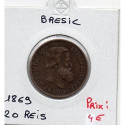 Brésil 20 reis 1869 TTB, KM 474 pièce de monnaie