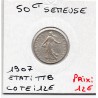 50 centimes Semeuse Argent 1907 TTB, France pièce de monnaie