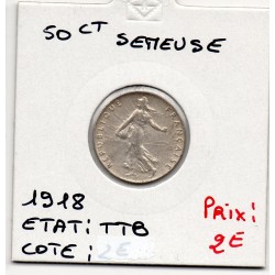 50 centimes Semeuse Argent 1918 TTB, France pièce de monnaie