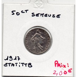 50 centimes Semeuse Argent 1917 TTB, France pièce de monnaie