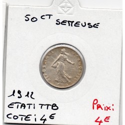 50 centimes Semeuse Argent 1912 TTB, France pièce de monnaie