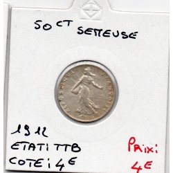 50 centimes Semeuse Argent 1912 TTB, France pièce de monnaie