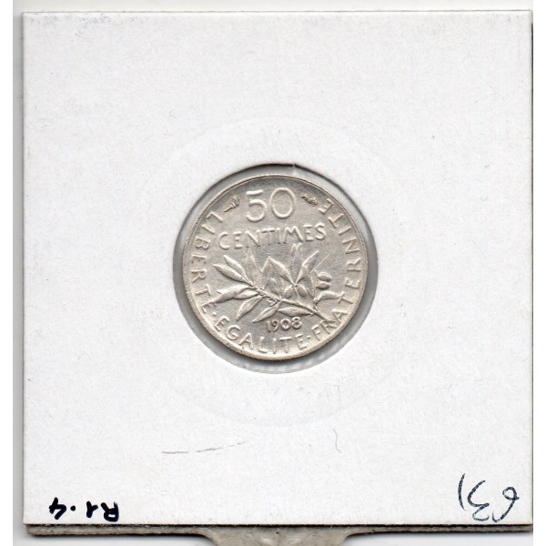 50 centimes Semeuse Argent 1908 TTB+, France pièce de monnaie