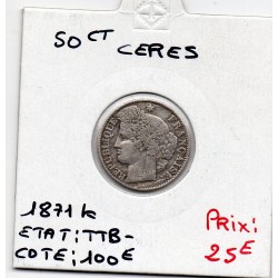 50 centimes Cérès 1871 K Bordeaux TTB-, France pièce de monnaie