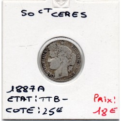 50 centimes Cérès 1887 A Paris TTB-, France pièce de monnaie