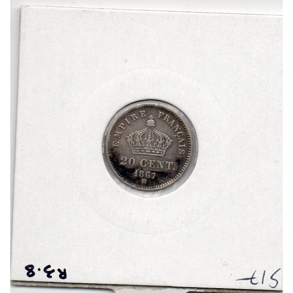 20 centimes Napoléon III tête laurée 1867 BB Strasbourg TTB+, France pièce de monnaie