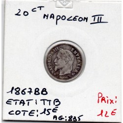 20 centimes Napoléon III tête laurée 1867 BB Strasbourg TTB, France pièce de monnaie