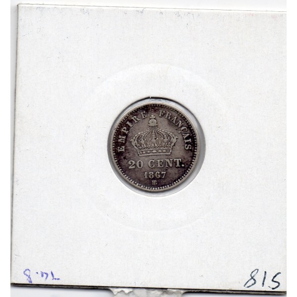20 centimes Napoléon III tête laurée 1867 BB Strasbourg TTB, France pièce de monnaie
