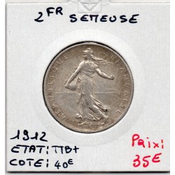 2 Francs Semeuse Argent 1912 TTB+, France pièce de monnaie