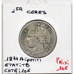 2 Francs Cérès 1871 Avec légende Petit A TB, France pièce de monnaie