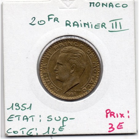 Monaco Rainier III 20 francs 1951 Sup-, Gad 140 pièce de monnaie