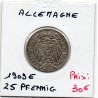 Allemagne 25 pfennig 1909 E Muldenhutten, TTB+ KM 18 pièce de monnaie