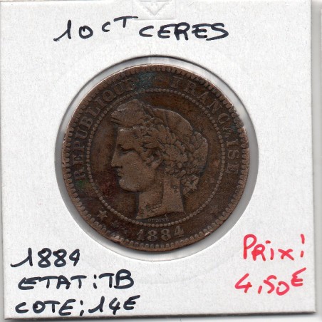 10 centimes Cérès 1884 A Paris TB, France pièce de monnaie