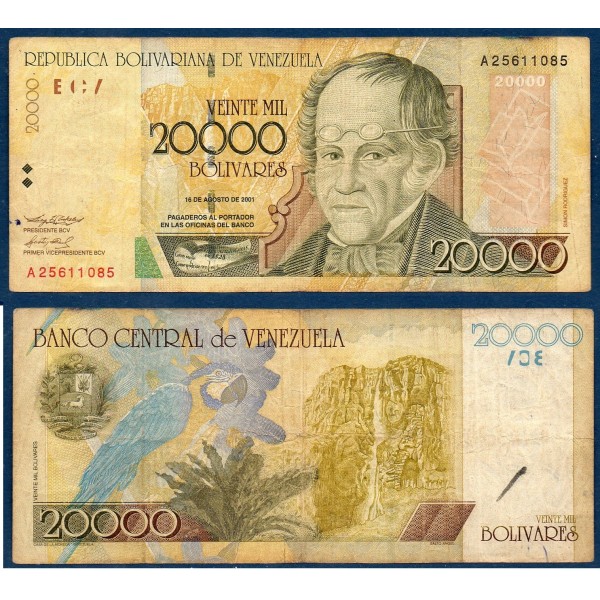 Venezuela Pick N°86a, B Billet de banque de 20000 Bolivares 2001