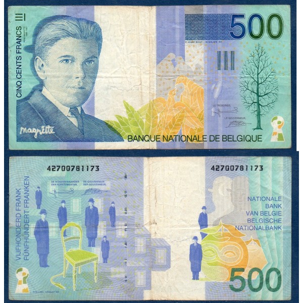 Belgique P.149, TB Billet de 500 Francs Belge 1998 René Magritte