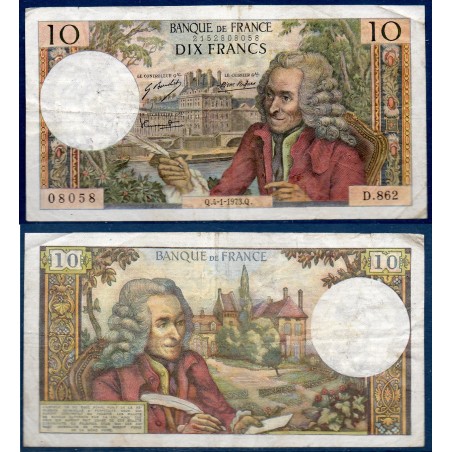 10 Francs Voltaire TB 4.1.1973 Billet de la banque de France