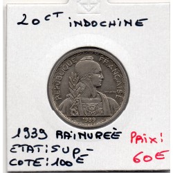 Indochine 20 cents 1939 magnétique rainurée Sup-, Lec 243 pièce de monnaie