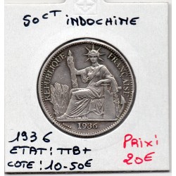 Indochine 50 cents 1936 TTB+, Lec 261 pièce de monnaie