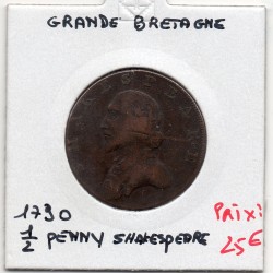 Grande Bretagne Token 1/2 Penny 1790 TTB-, Stratford Shakespeare pièce de monnaie