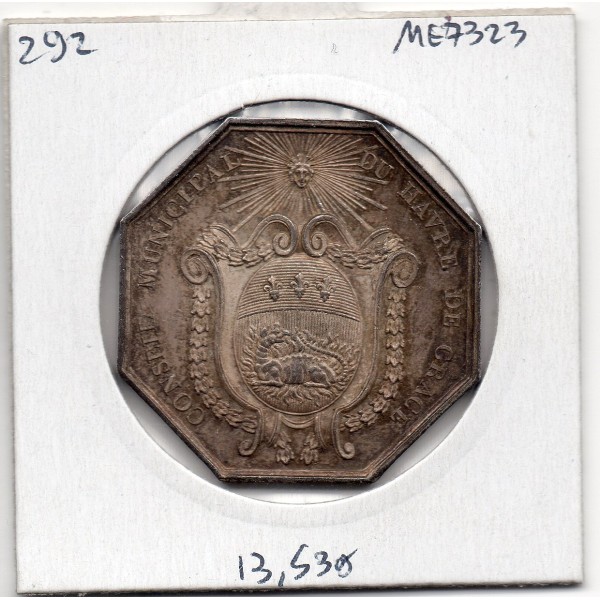 Jeton octogonal louis XVIII, 1819 Argent conseil municipal du Havre de grace sans poincon