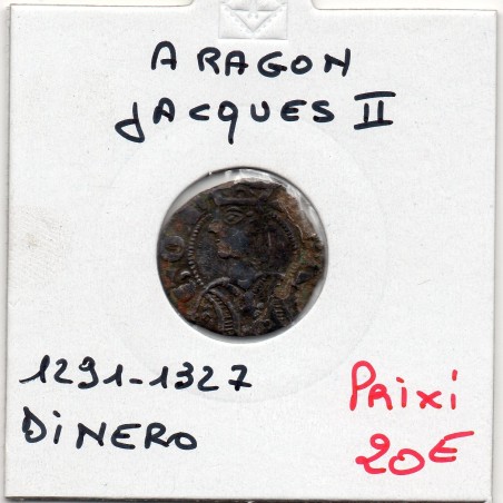 Aragon Jacques II Dinero 1291-1327 TB pièce de monnaie