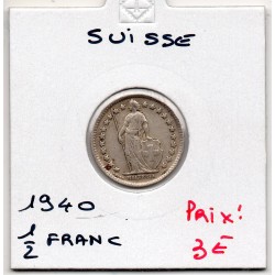 Suisse 1/2 franc 1940 TTB, KM 23 pièce de monnaie