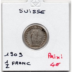 Suisse 1/2 franc 1909 TB, KM 23 pièce de monnaie