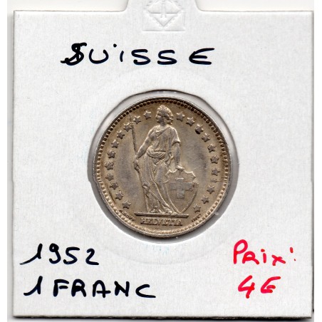 Suisse 1 franc 1952 TTB, KM 24 pièce de monnaie