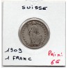 Suisse 1 franc 1909 TB, KM 24 pièce de monnaie