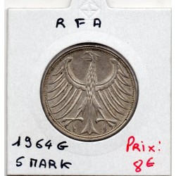 Allemagne RFA 5 deutche mark 1964 G, TTB KM 112 pièce de monnaie