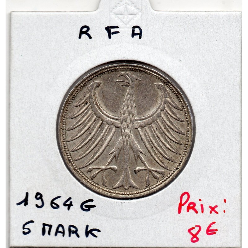 Allemagne RFA 5 deutche mark 1964 G, TTB KM 112 pièce de monnaie