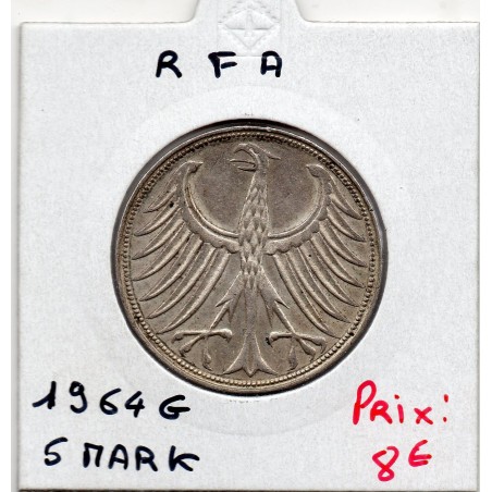 Allemagne RFA 5 deutche mark 1964 G, TTB KM 112 pièce de monnaie