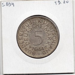 Allemagne RFA 5 deutche mark 1964 G, TTB KM 112 pièce de monnaie