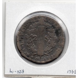 2 Sols Constitution Louis XVI 1792 BB Strasbourg B, France pièce de monnaie