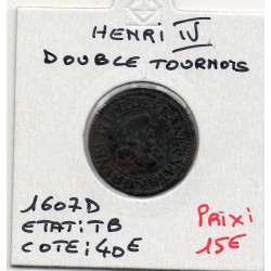 Double Tournois 1607 D Lyon Henri IV pièce de monnaie royale