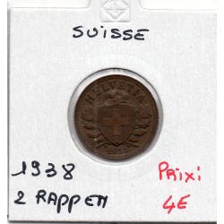 Suisse 2 rappen 1938 TTB, KM 4.2a pièce de monnaie