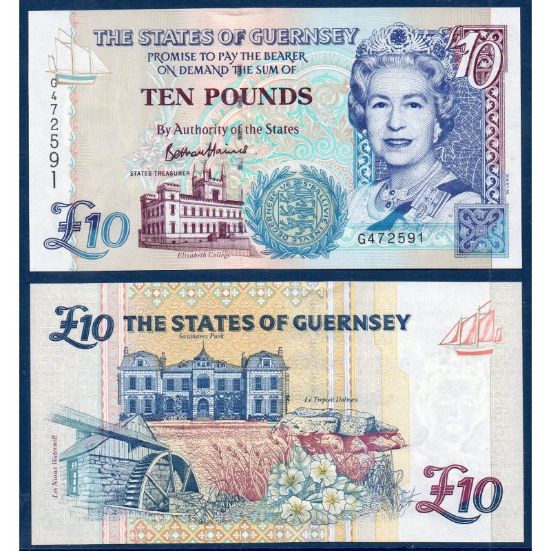 Guernesey Pick N°57d, Billet de banque de 10 livres 1995-2015