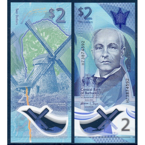 Barbade P.80, neuf Billet de 2 dollars 2022  John Redman Bovell