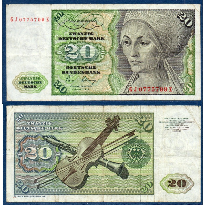 Allemagne RFA Pick N°32d, Billet de banque de 20 Mark 1980
