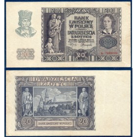 Pologne Pick N°95, TTB+ Billet de banque de 20 zlotych 1940